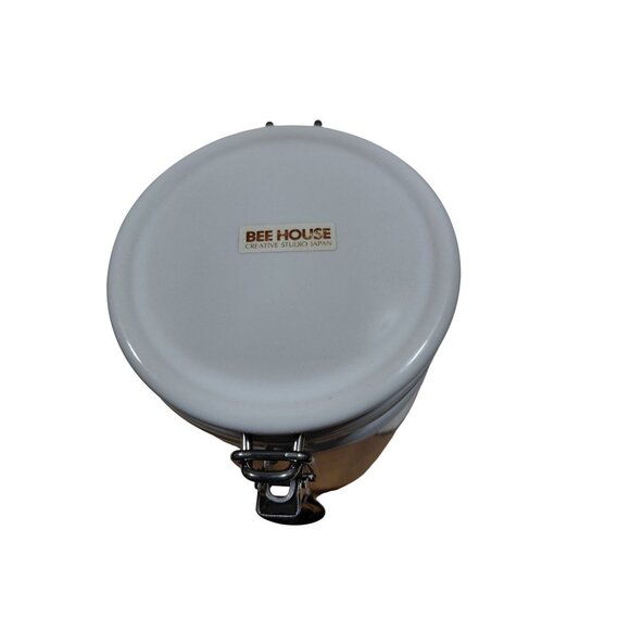 Vintage NOB Bee House Japan White Ceramic Airtight Canister 7" Kitchen Storage - Picture 2 of 12